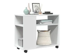 Mesa auxiliar con ruedas madera ingeniería blanco 70x35x60 cm