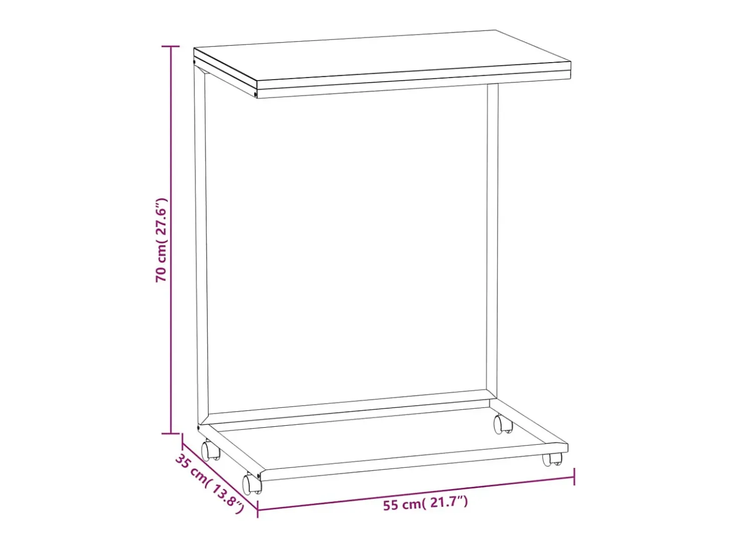 Mesa auxiliar con ruedas de contrachapado negro 55x35x70 cm