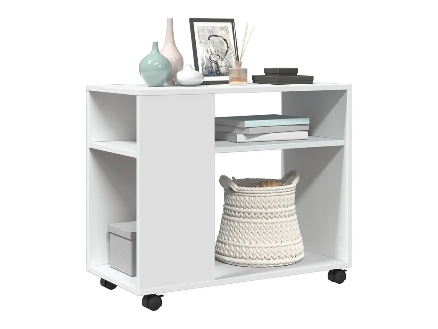 Mesa auxiliar con ruedas madera ingeniería blanco 70x35x60 cm