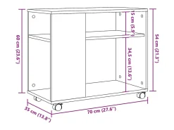 Mesa auxiliar con ruedas madera ingeniería blanco 70x35x60 cm