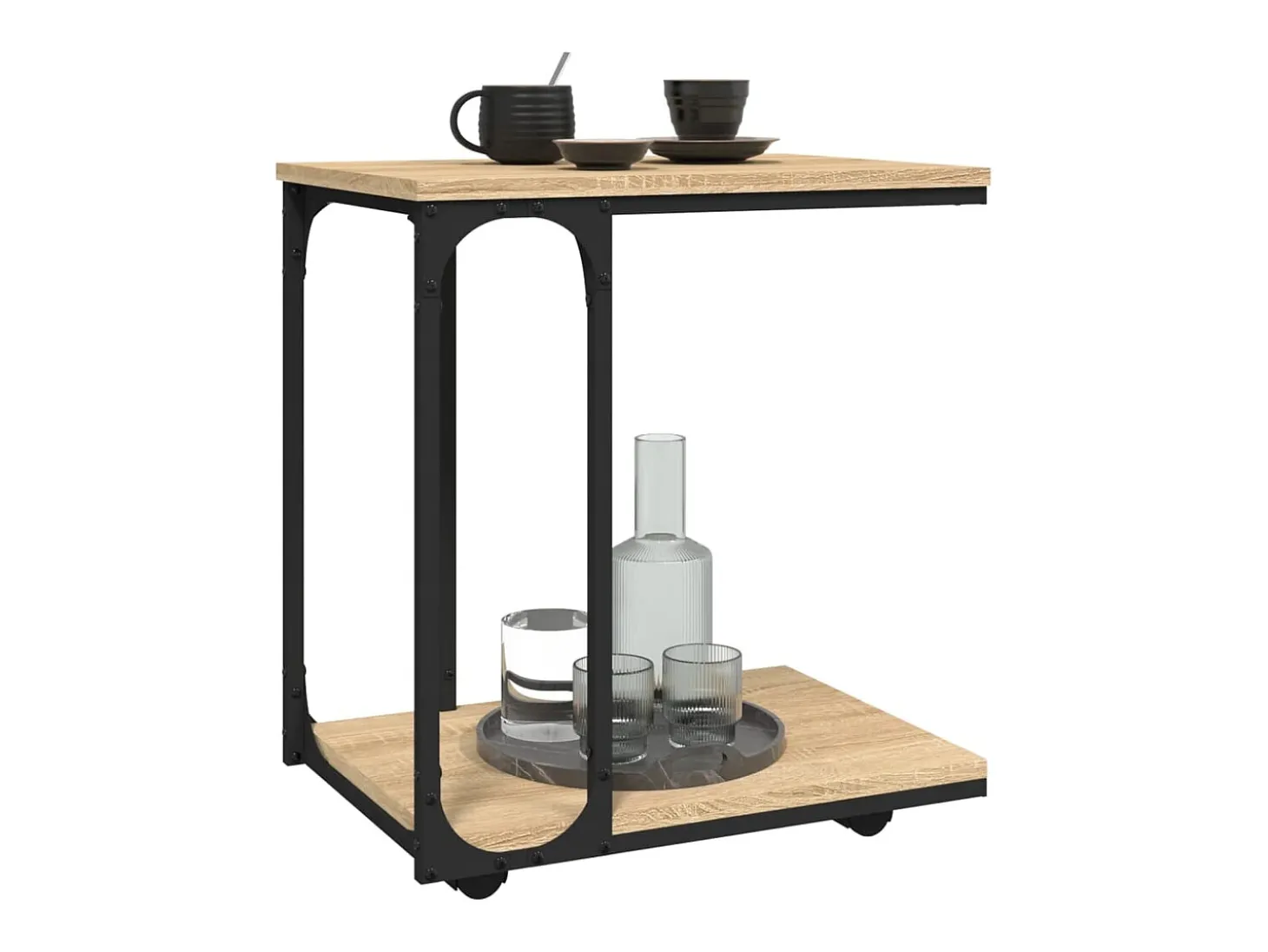 Mesa auxiliar con ruedas madera roble Sonoma 50x35x55,5 cm