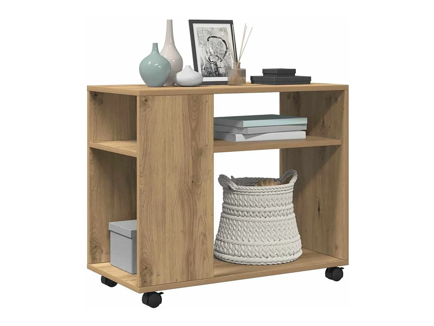 Mesa auxiliar con ruedas madera roble Sonoma 70x35x60 cm