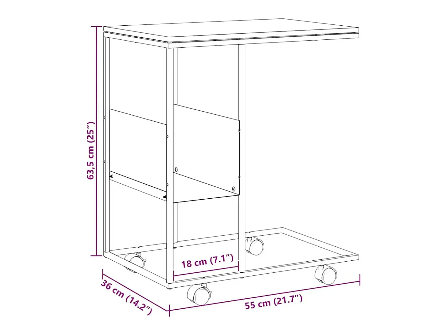 Mesa auxiliar con ruedas madera ingeniería blanco 55x36x63,5 cm