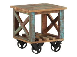 Mesa auxiliar con ruedas madera maciza reciclada 40x40x42 cm