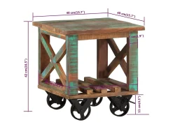 Mesa auxiliar con ruedas madera maciza reciclada 40x40x42 cm