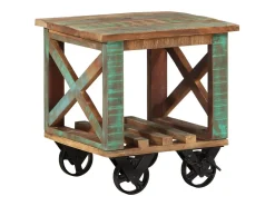 Mesa auxiliar con ruedas madera maciza reciclada 40x40x42 cm