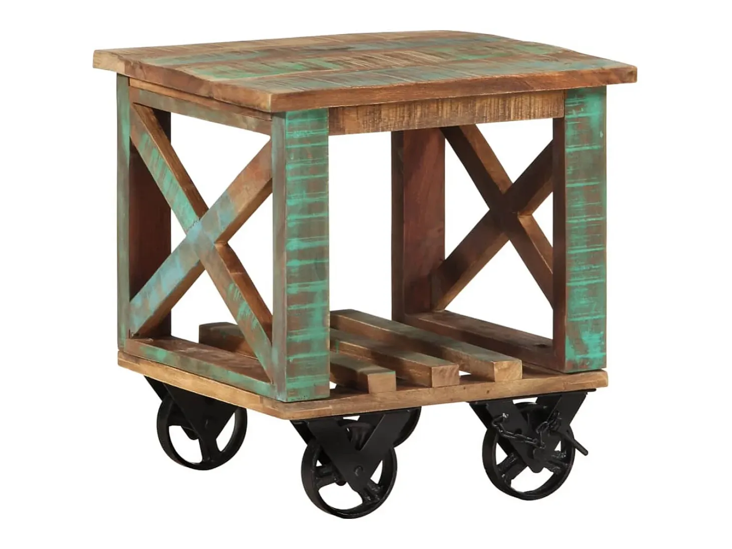 Mesa auxiliar con ruedas madera maciza reciclada 40x40x42 cm