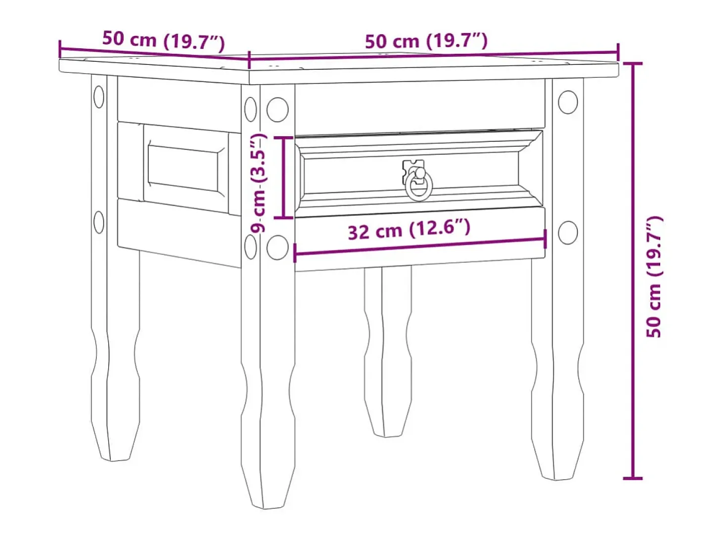 Mesa auxiliar Corona madera maciza de pino 50x50x50 cm