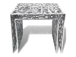 Mesa auxiliar cuadrada aluminio plateada 2 unidades
