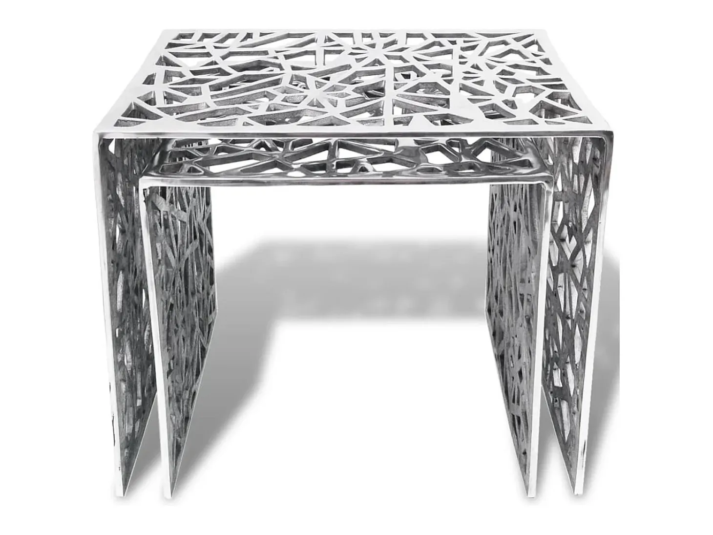 Mesa auxiliar cuadrada aluminio plateada 2 unidades