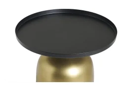 Mesa auxiliar de diseño redondo de metal dorado con tablero negro mate RAMSES