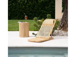 Mesa auxiliar de jardín redonda de 30cm en troncos de teca - Imani