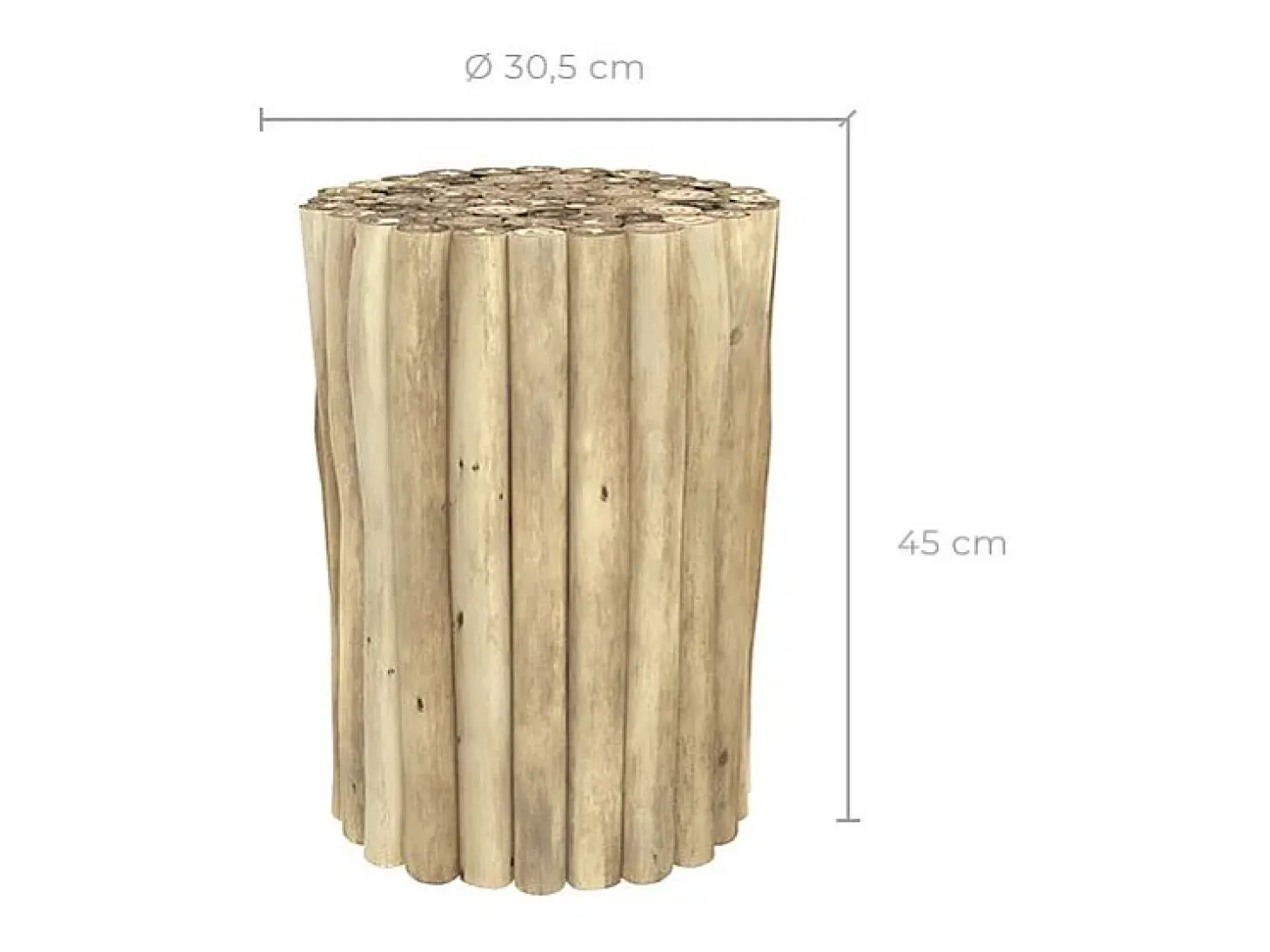 Mesa auxiliar de jardín redonda de 30cm en troncos de teca - Imani