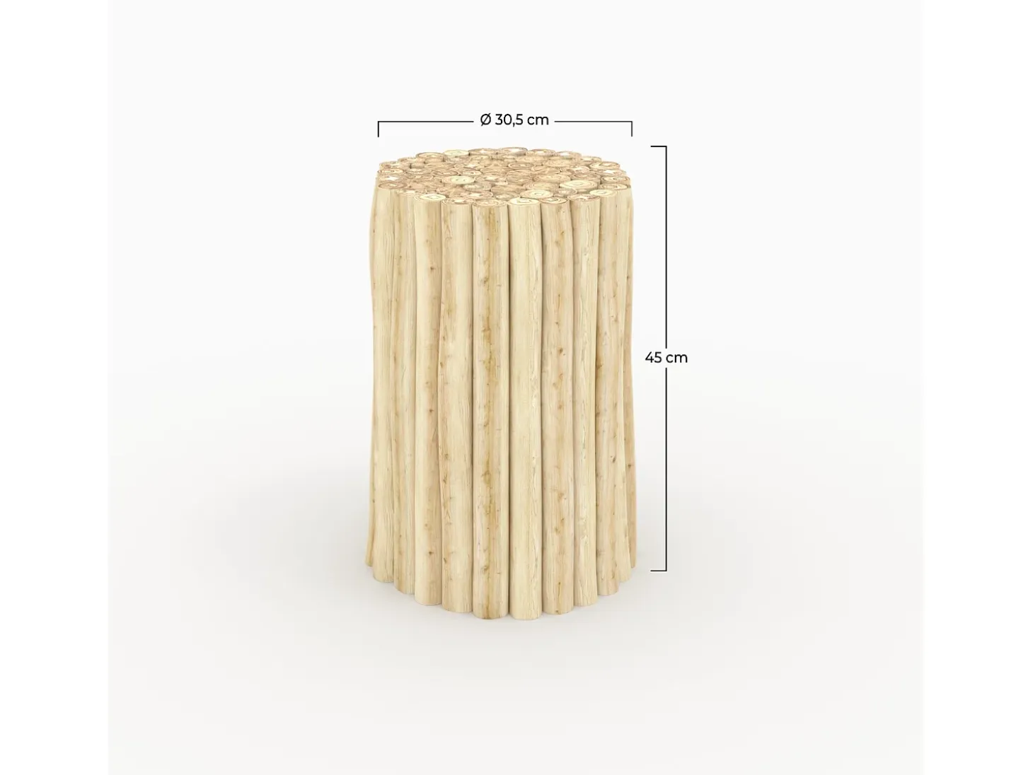 Mesa auxiliar de jardín redonda de 30cm en troncos de teca - Imani