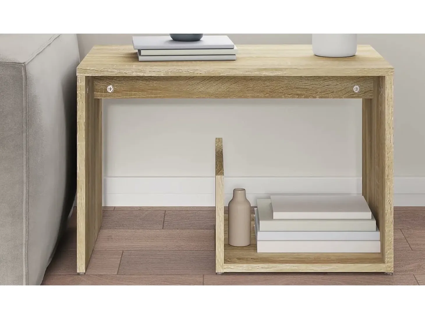 Mesa auxiliar de madera contrachapada roble Sonoma 59x36x38 cm