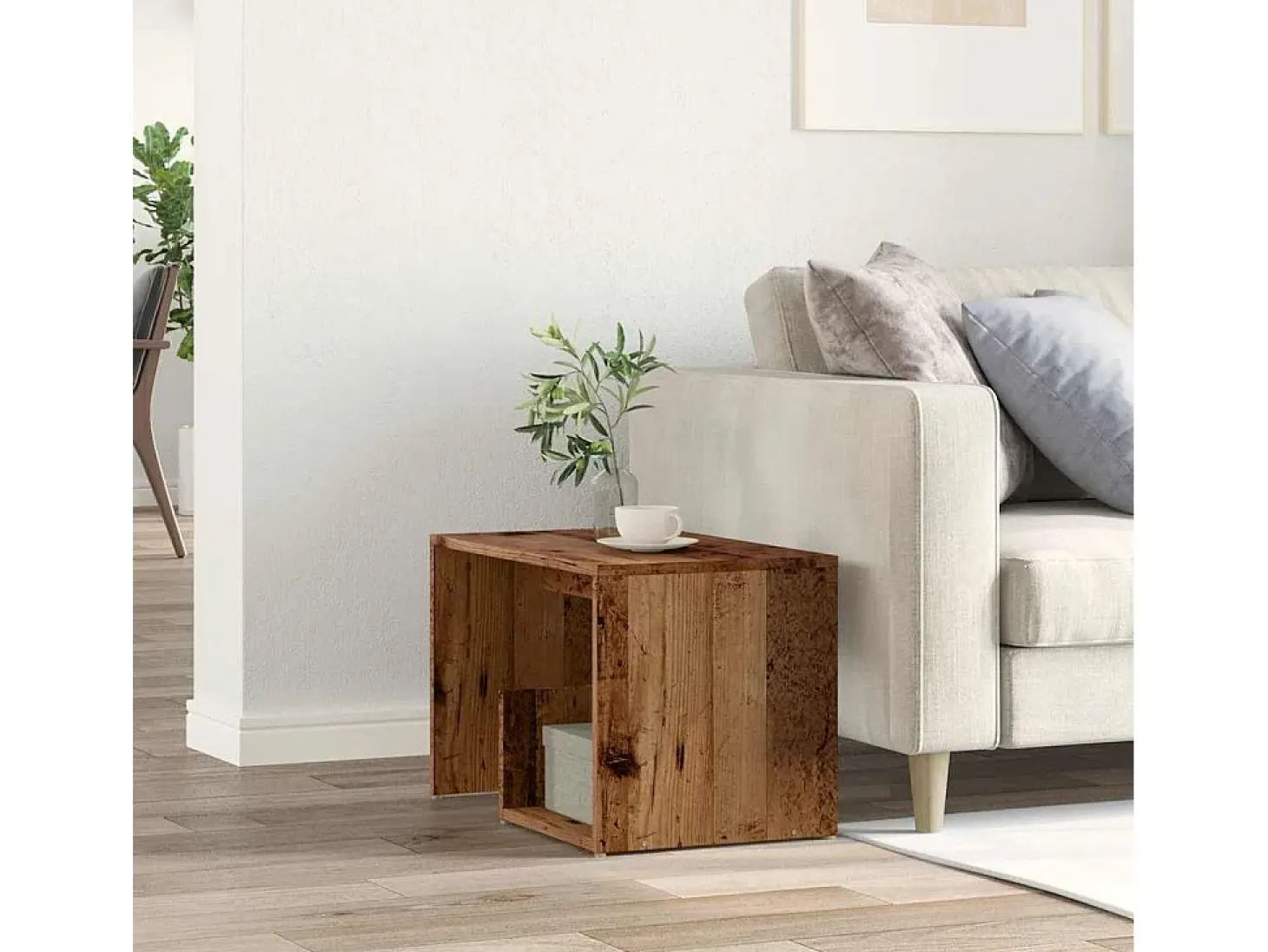 Mesa auxiliar de madera contrachapada envejecida 59x36x38 cm