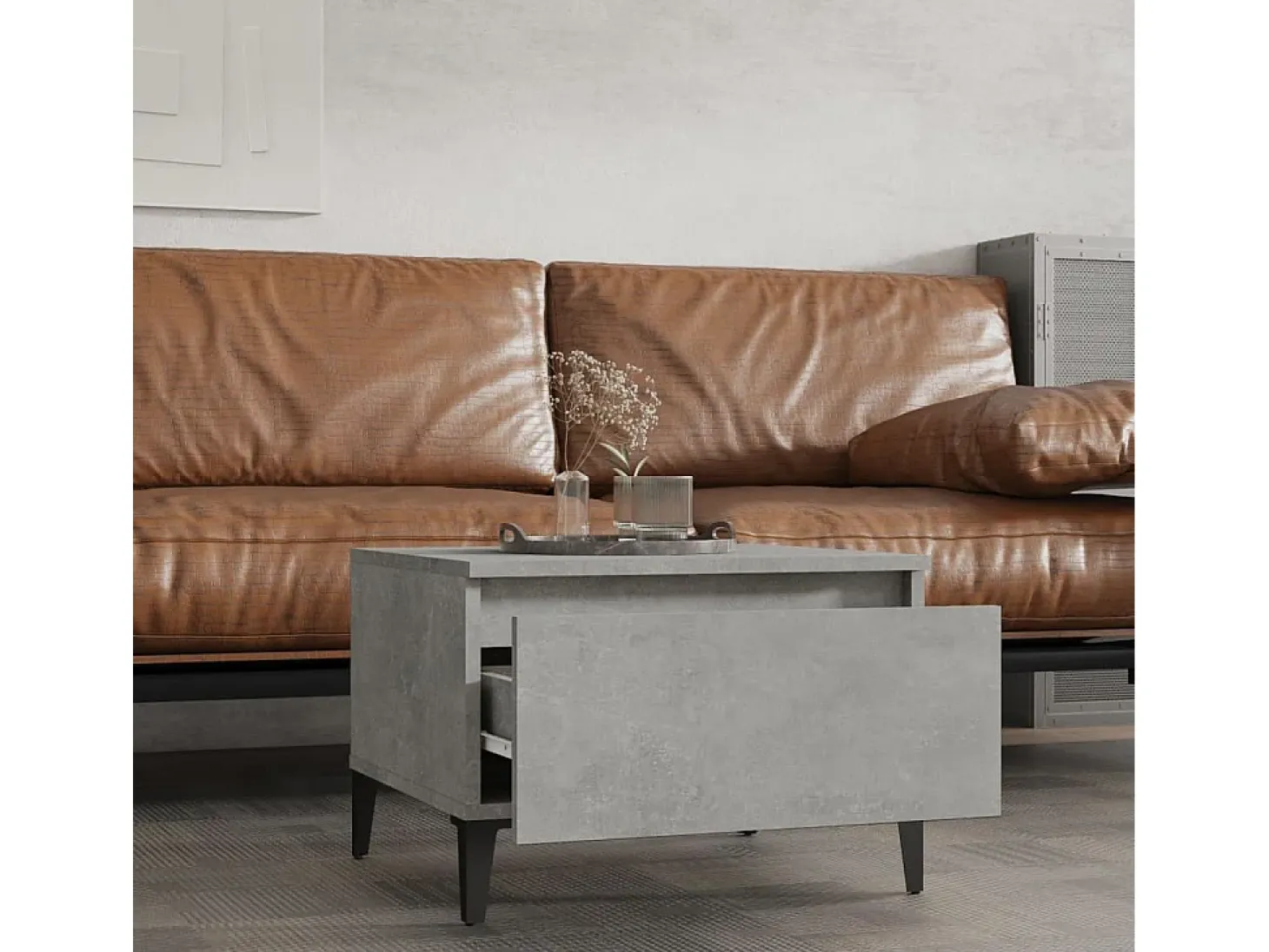 Mesa auxiliar de madera contrachapada gris hormigón 50x46x35 cm