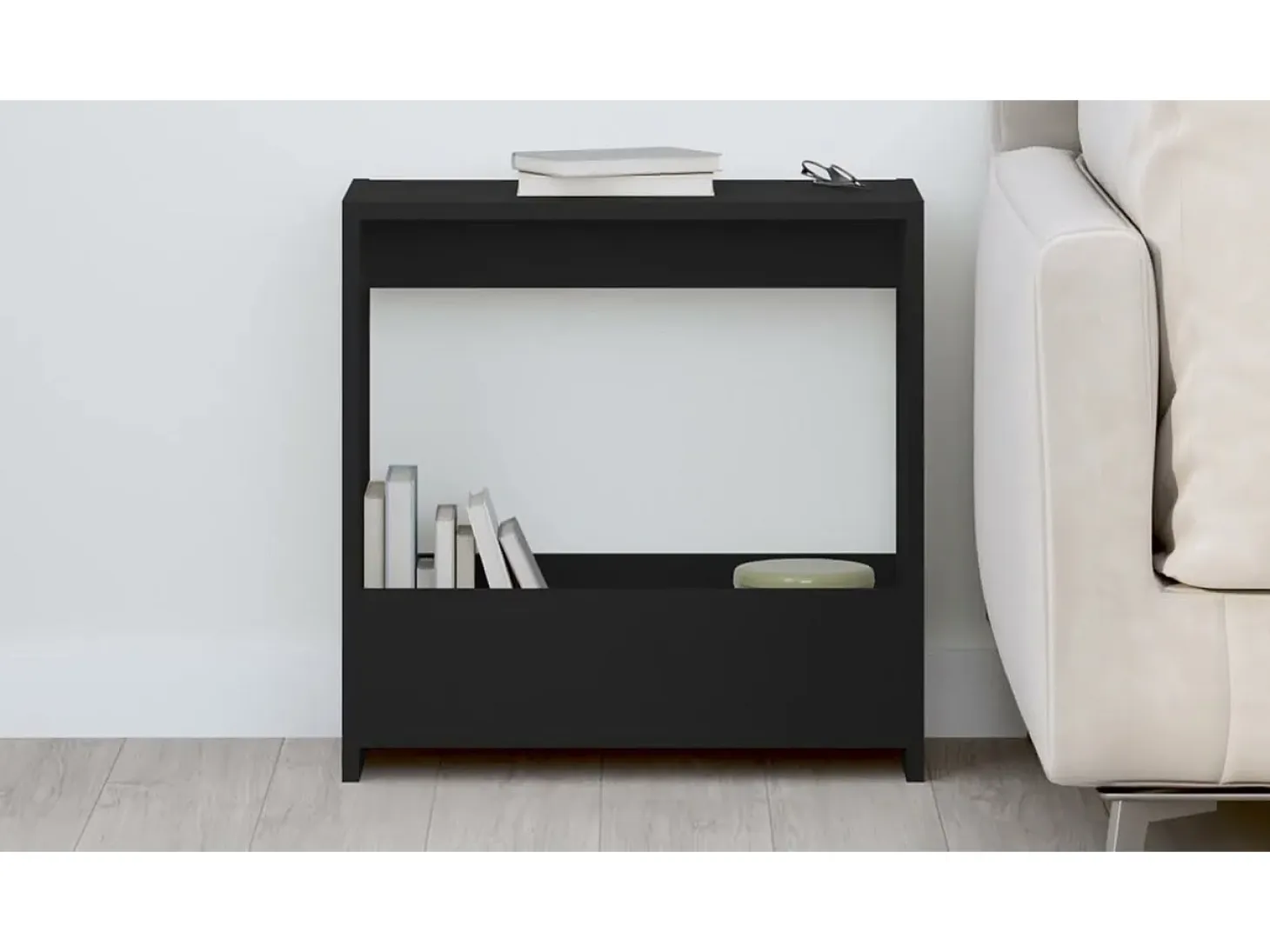Mesa auxiliar de madera contrachapada negro 50x26x50 cm