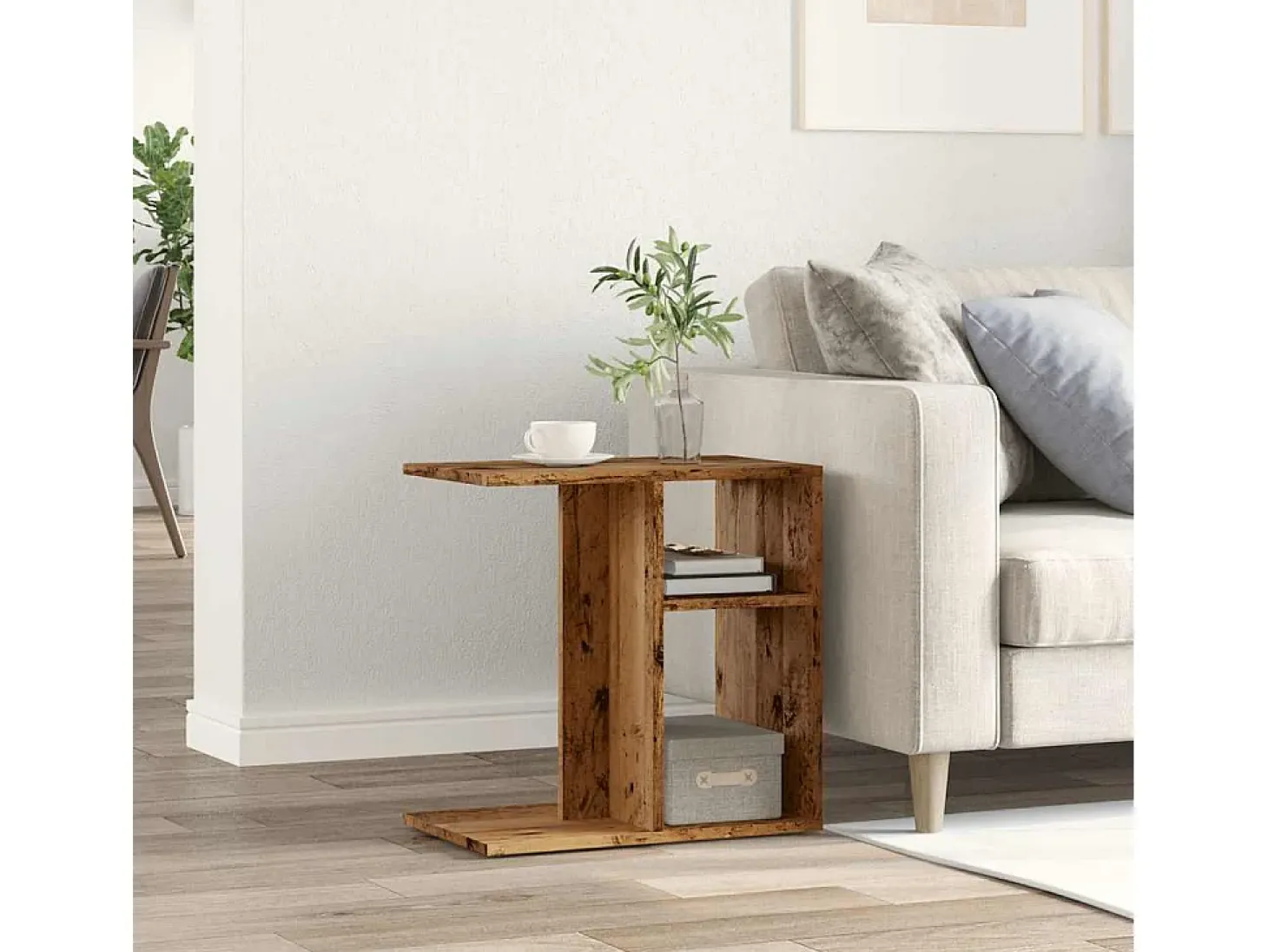 Mesa auxiliar de madera contrachapada envejecida 50x30x50 cm