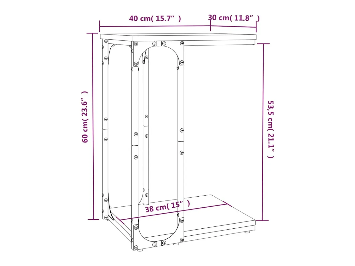 Mesa auxiliar de madera contrachapada negro 40x30x60 cm