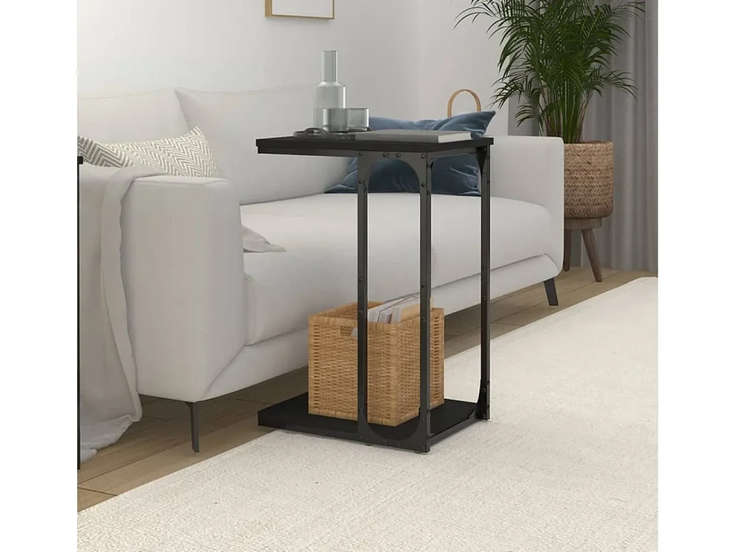 Mesa auxiliar de madera contrachapada negro 40x30x60 cm