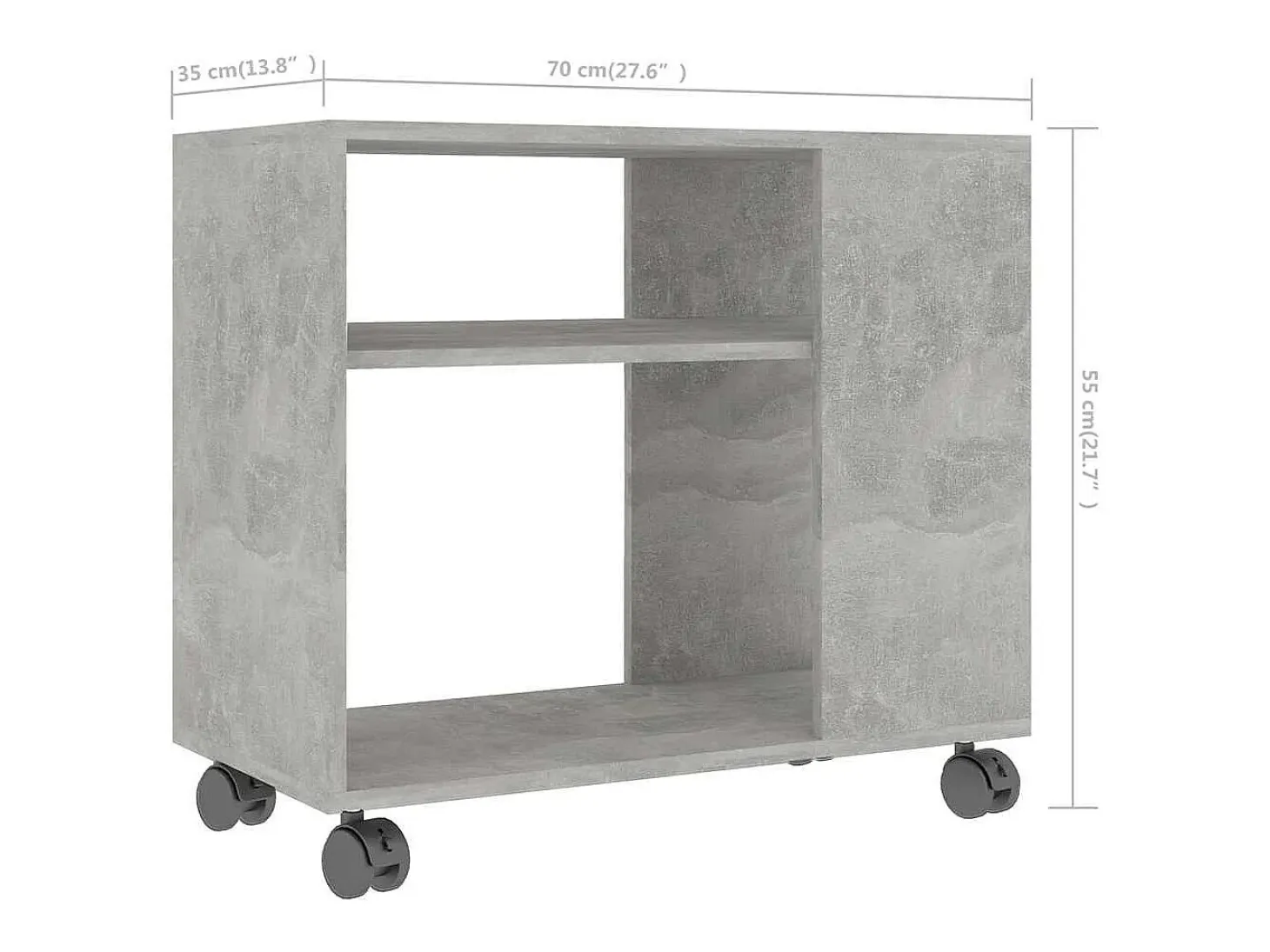 Mesa auxiliar de madera contrachapada gris hormigón 70x35x55 cm