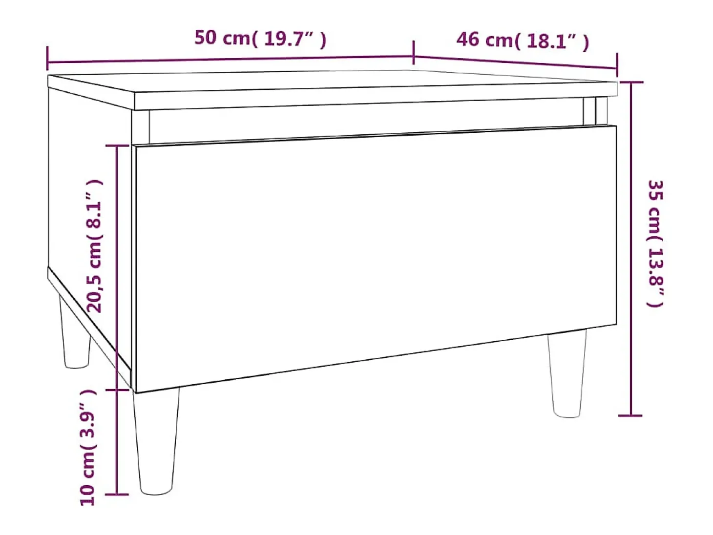 Mesa auxiliar de madera contrachapada gris hormigón 50x46x35 cm