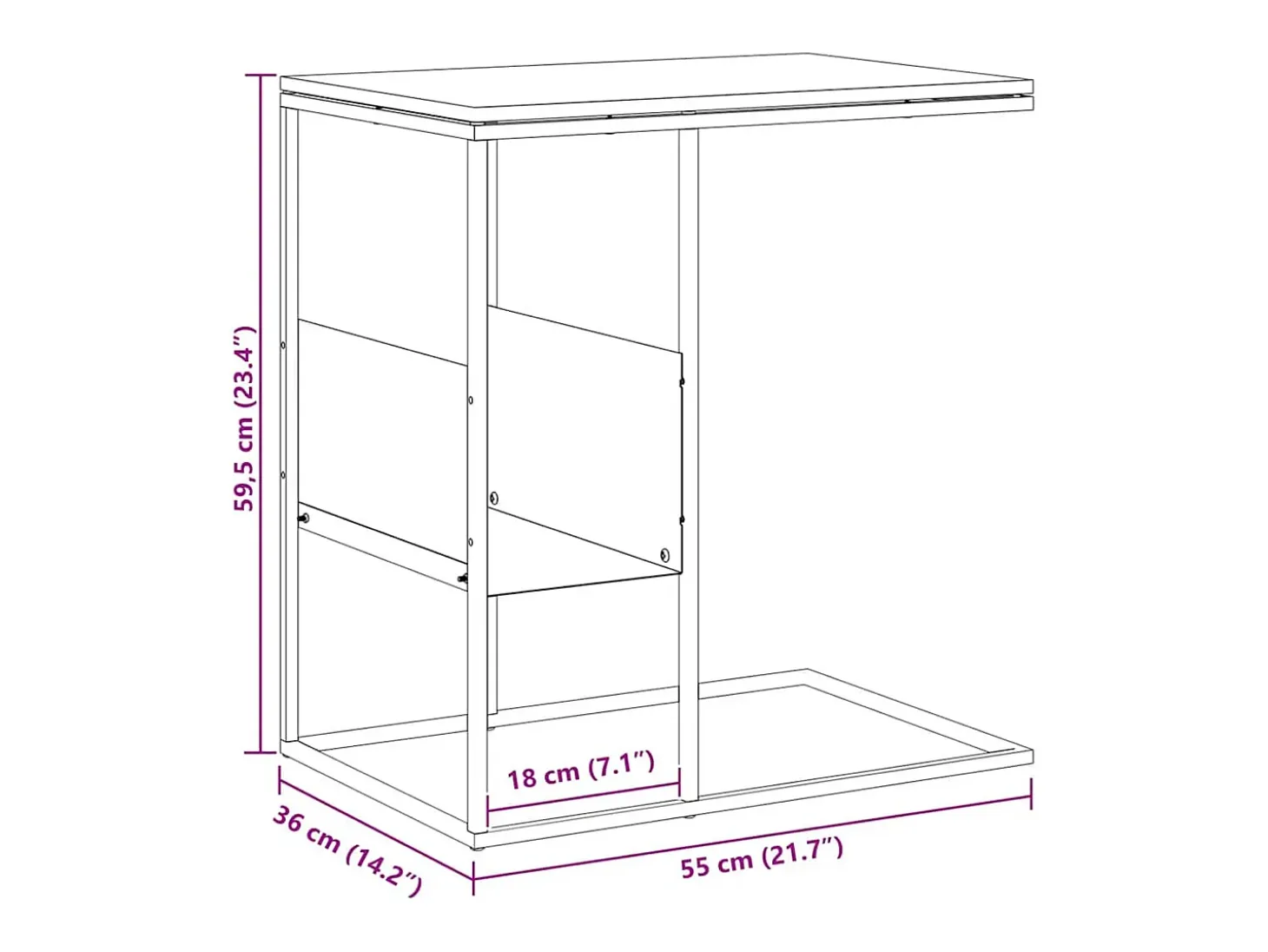 Mesa auxiliar de madera contrachapada blanco 55x36x59,5 cm