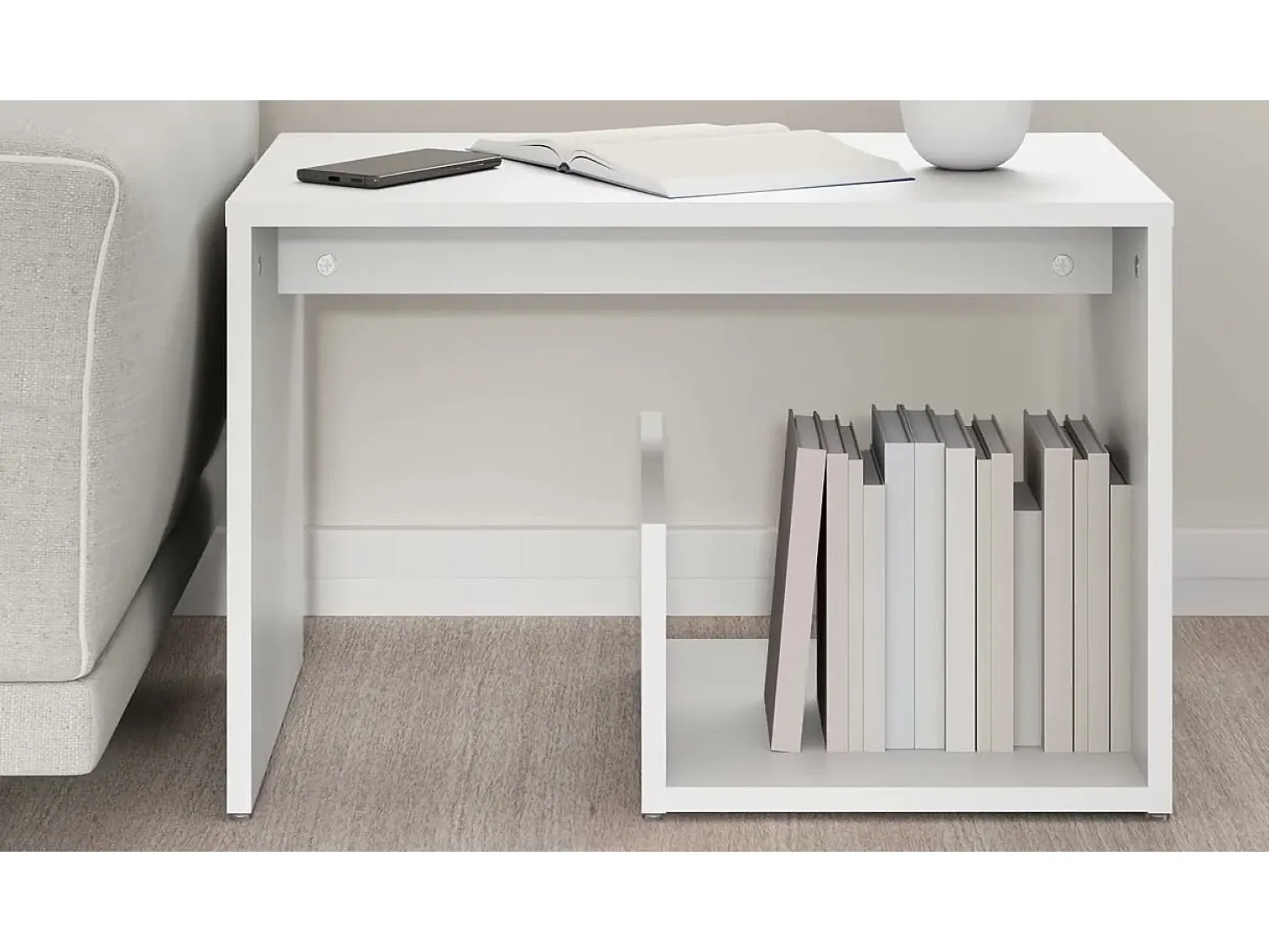 Mesa auxiliar de madera contrachapada blanco 59x36x38 cm