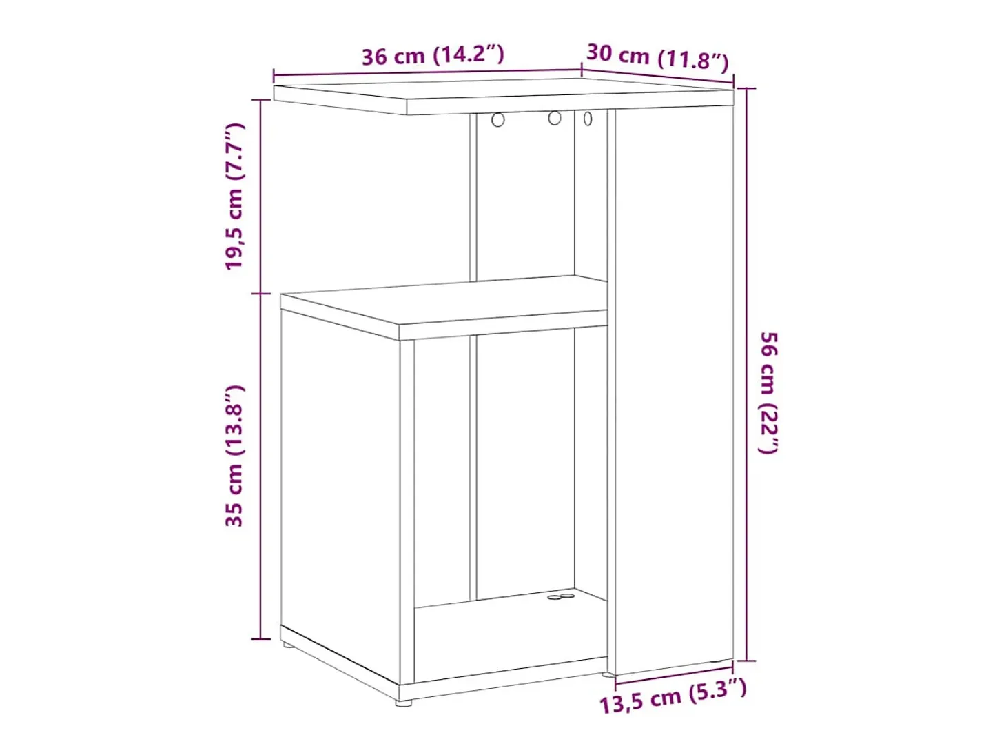 Mesa auxiliar de madera contrachapada envejecida 36x30x56 cm
