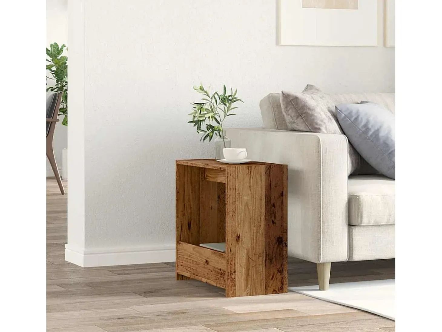 Mesa auxiliar de madera contrachapada envejecida 50x26x50 cm