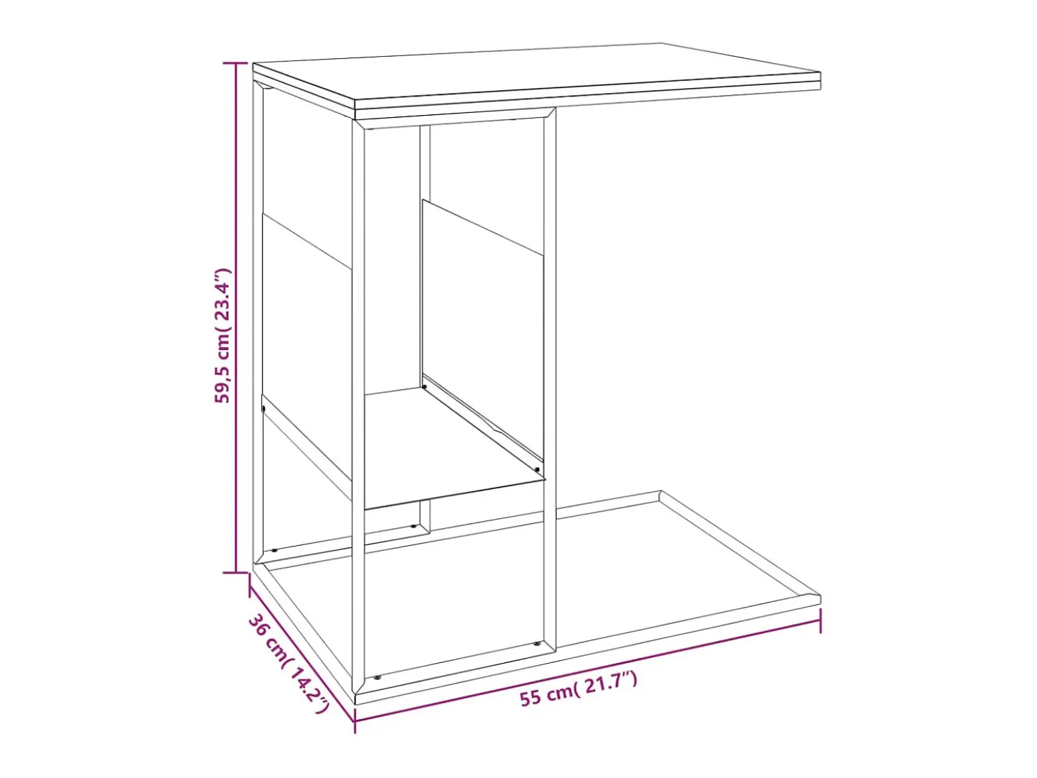 Mesa auxiliar de madera contrachapada negra 55x36x59,5 cm