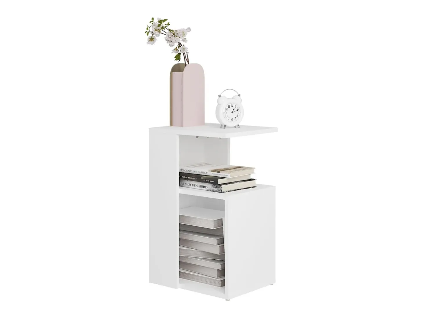 Mesa auxiliar de madera contrachapada blanco 36x30x56 cm