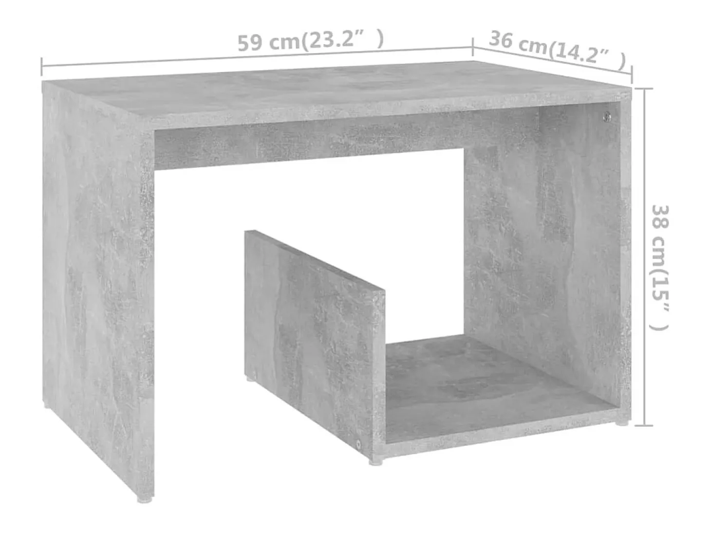 Mesa auxiliar de madera contrachapada gris hormigón 59x36x38 cm