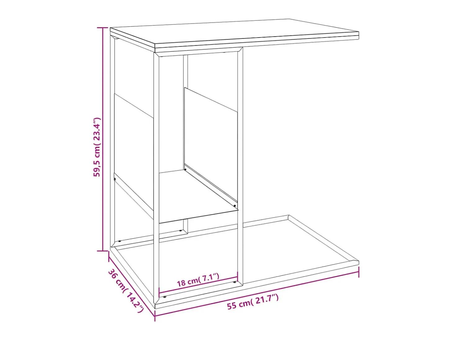 Mesa auxiliar de madera contrachapada blanco 55x36x59,5 cm