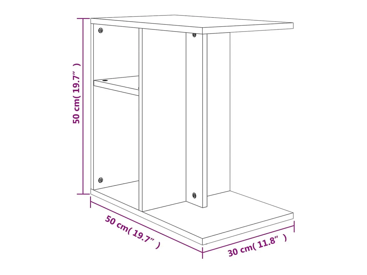 Mesa auxiliar de madera contrachapada gris hormigón 50x30x50 cm
