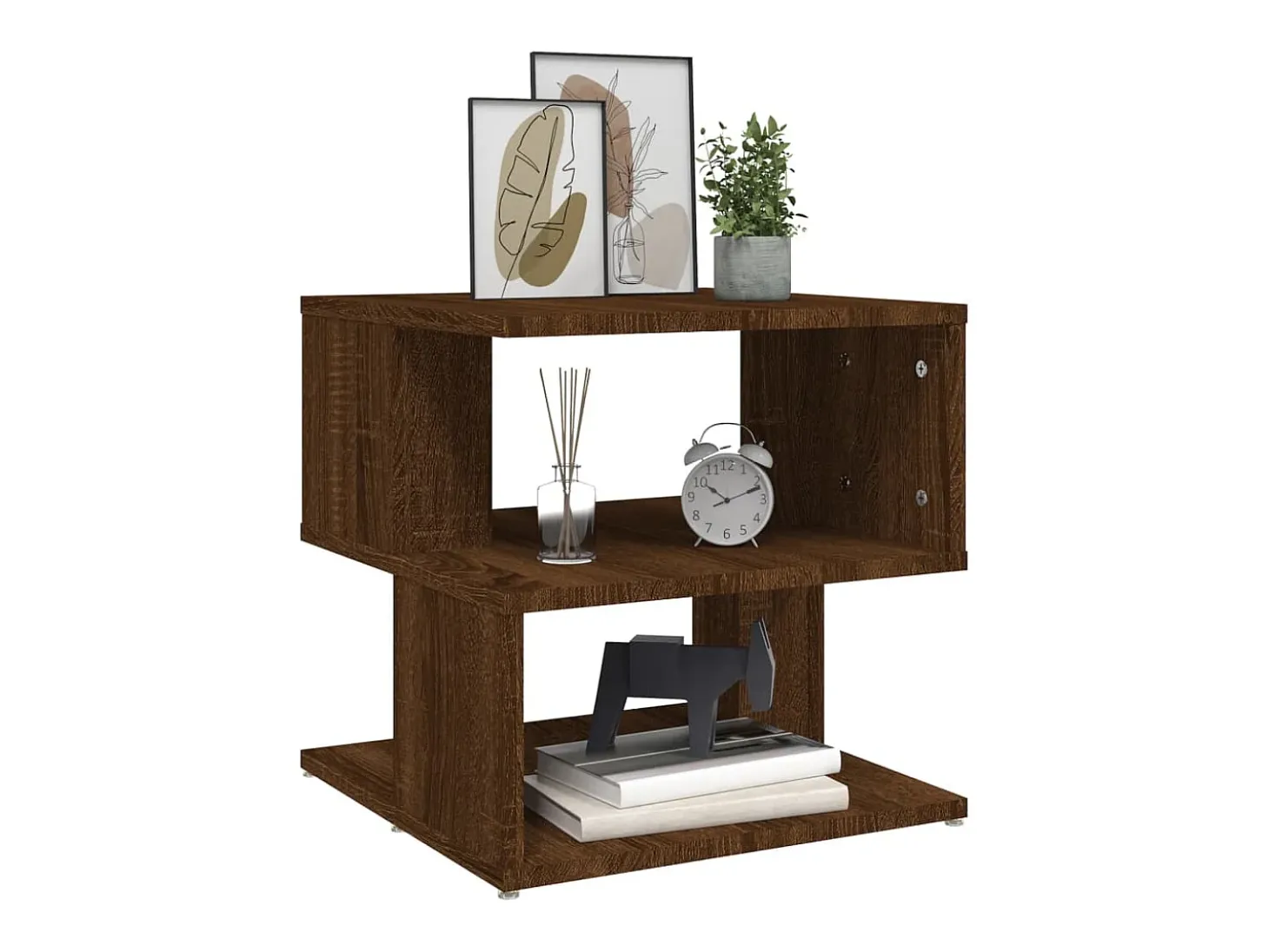 Mesa auxiliar de madera contrachapada marrón roble 40x40x40 cm
