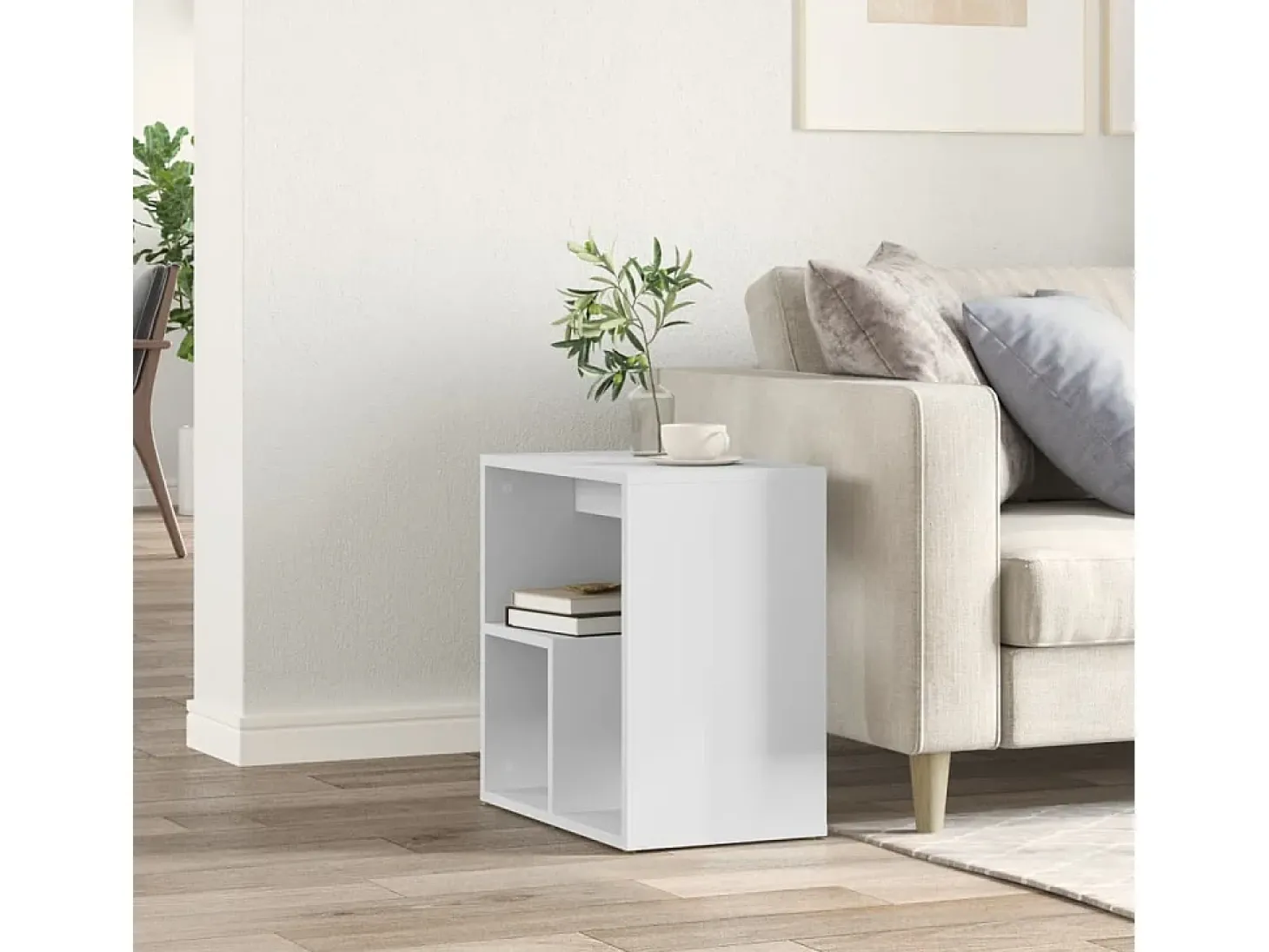 Mesa auxiliar de madera contrachapada blanco 50x30x50 cm ES311080