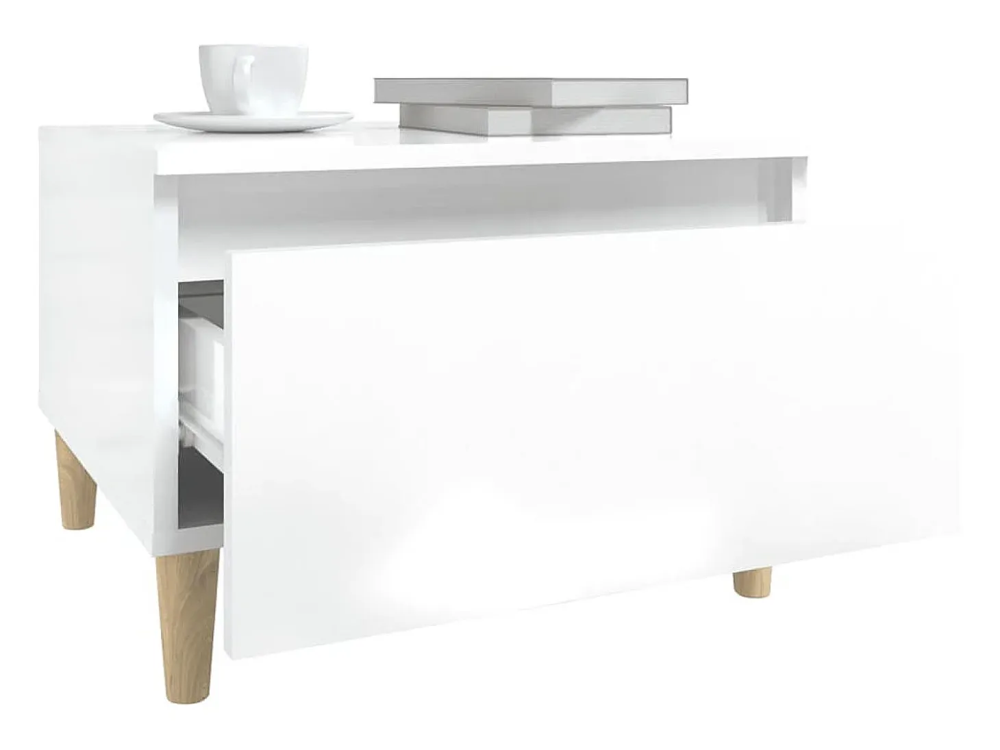 Mesa auxiliar de madera contrachapada blanco brillo 50x46x35 cm
