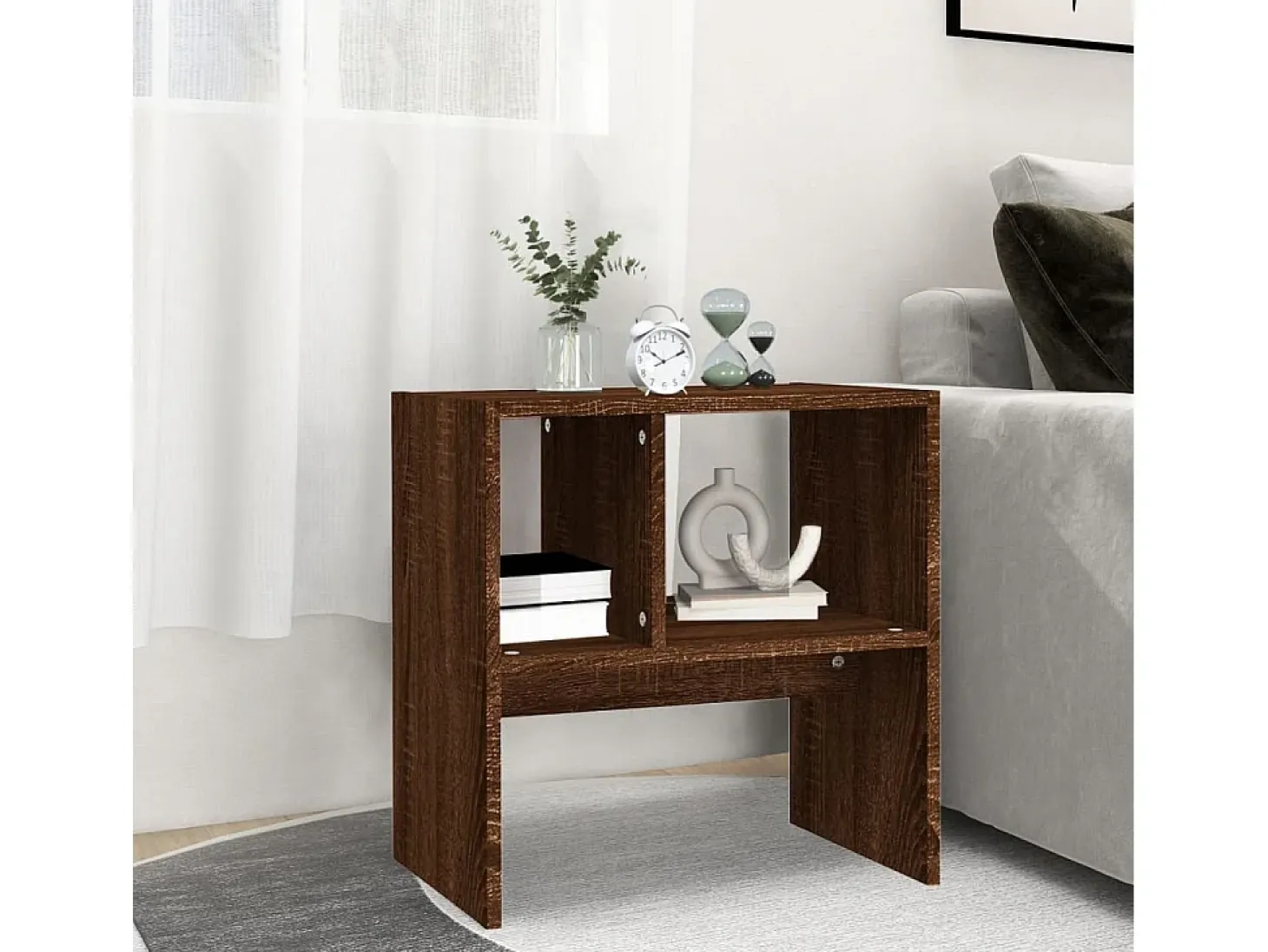 Mesa auxiliar de madera contrachapada marrón roble 50x30x50 cm