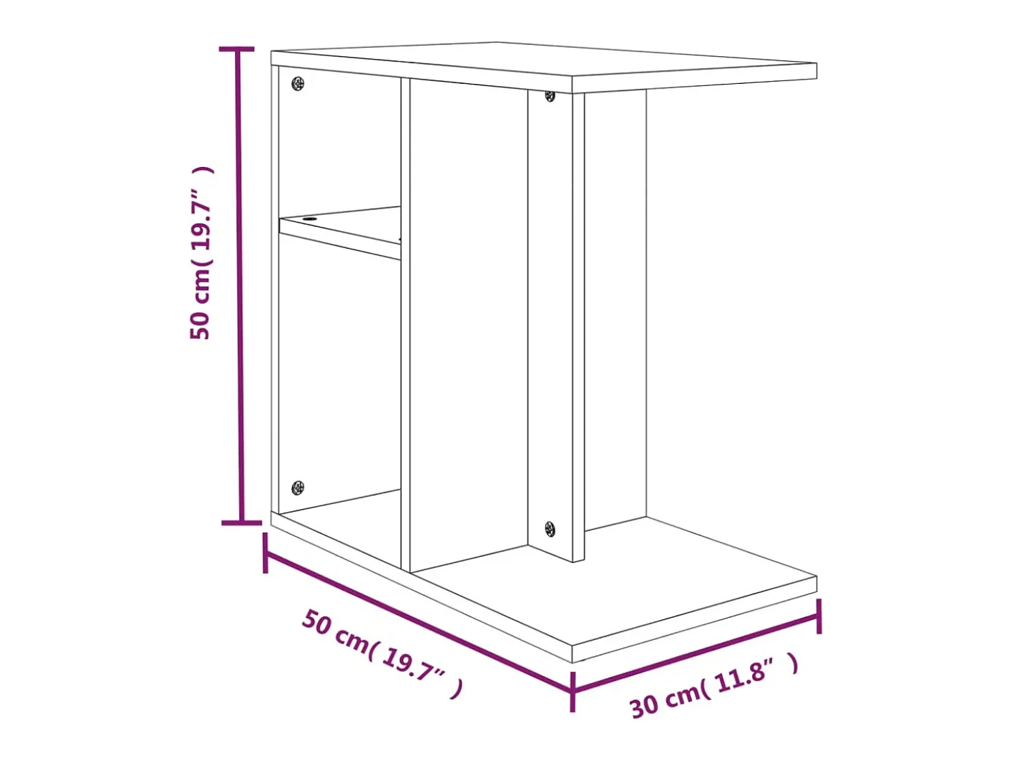 Mesa auxiliar de madera contrachapada marrón roble 50x30x50 cm