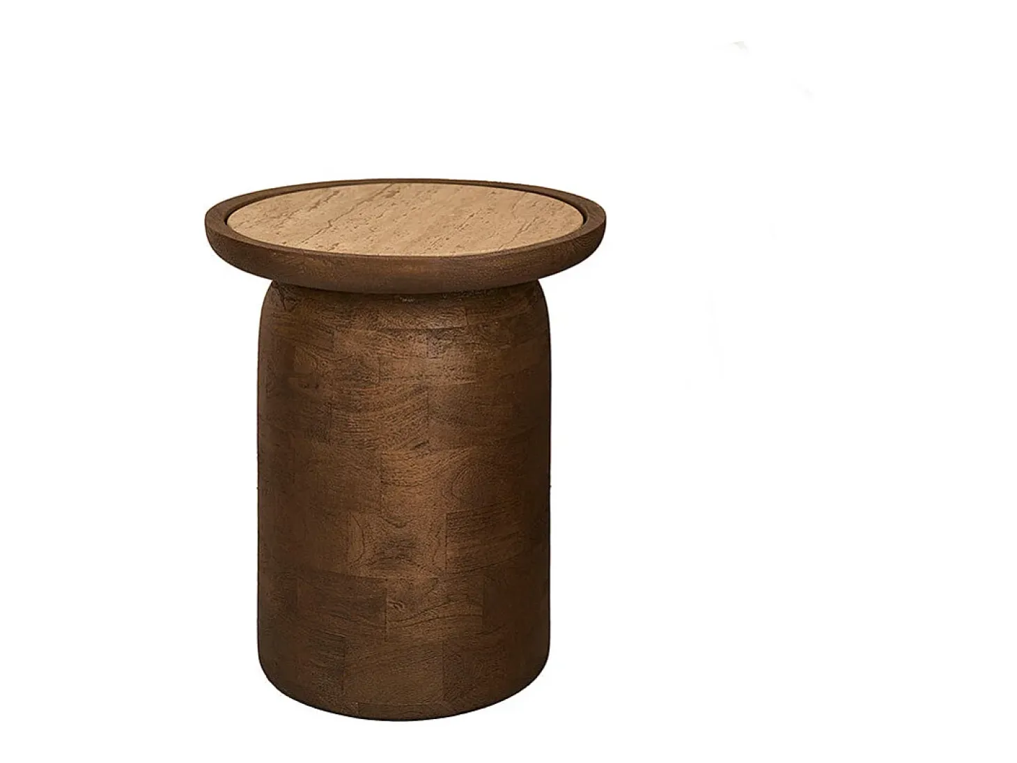 Mesa auxiliar de madera de mango y travertino