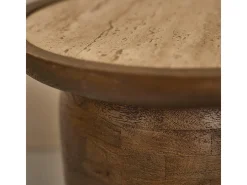 Mesa auxiliar de madera de mango y travertino