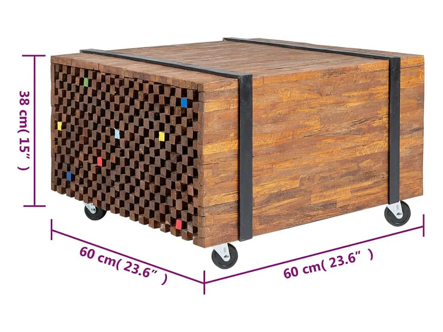 Mesa auxiliar de madera de teca 60x60x38 cm