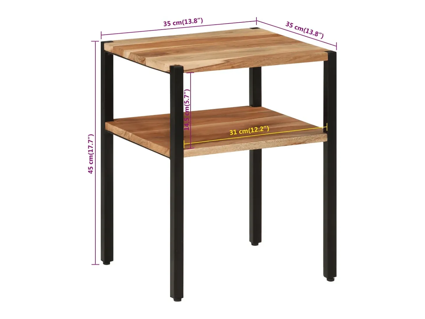Mesa auxiliar de madera maciza acacia y hierro 35x35x45 cm