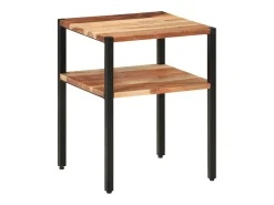 Mesa auxiliar de madera maciza acacia y hierro 35x35x45 cm