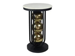 Mesa auxiliar de mármol y metal - Blanco, negro y dorado - NAYELI