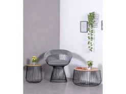 Mesa auxiliar en madera de fresno y acero lacado - Zurich - Negro