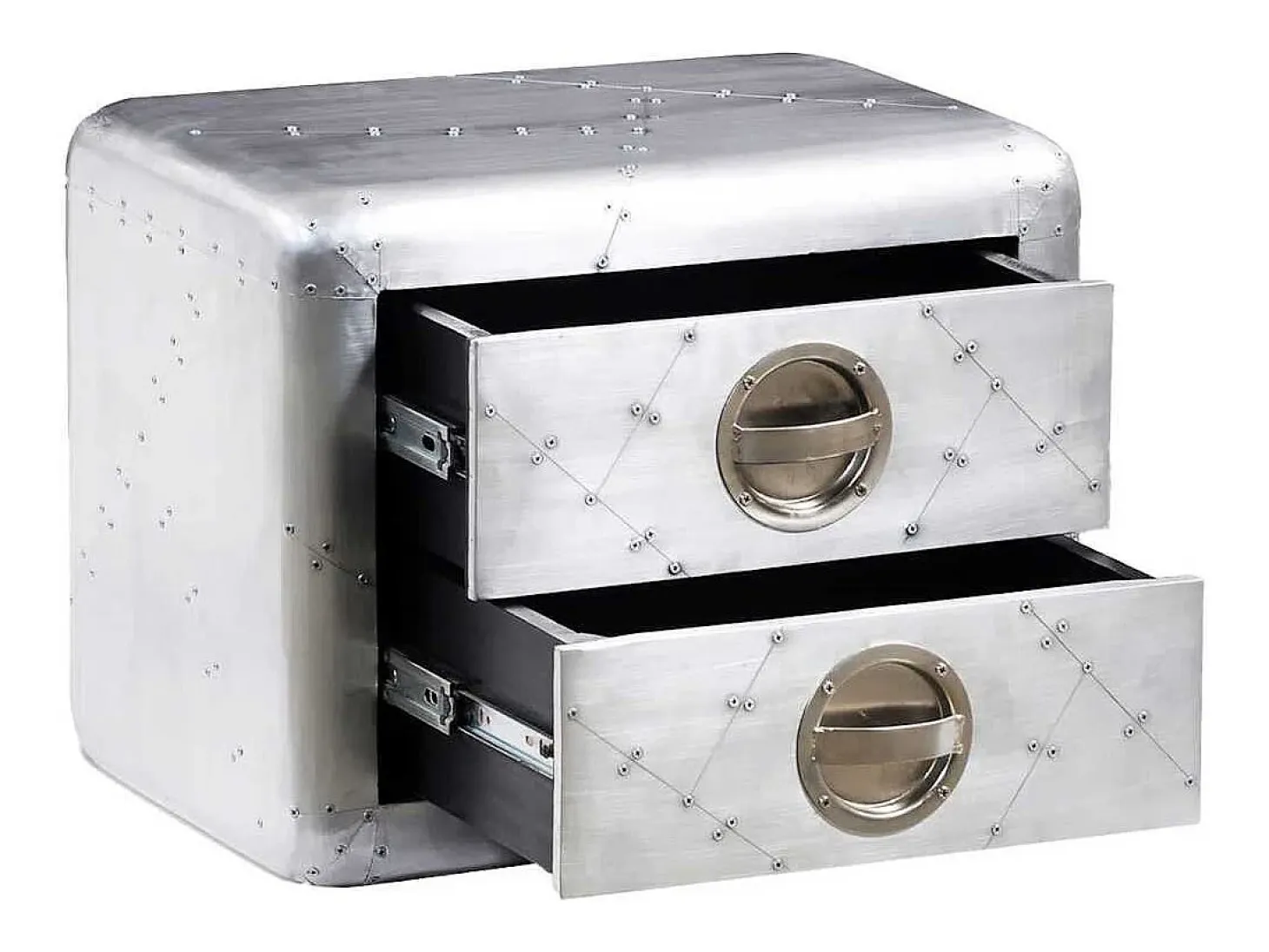 Mesa auxiliar estilo aviador con 2 cajones vintage