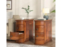 Mesa auxiliar estrecha de madera Tribesigns, 2 cajones, mesita de noche de diseño para sala de estar, mesita de noche para dormitorio, no requiere ensamblaje, nogal